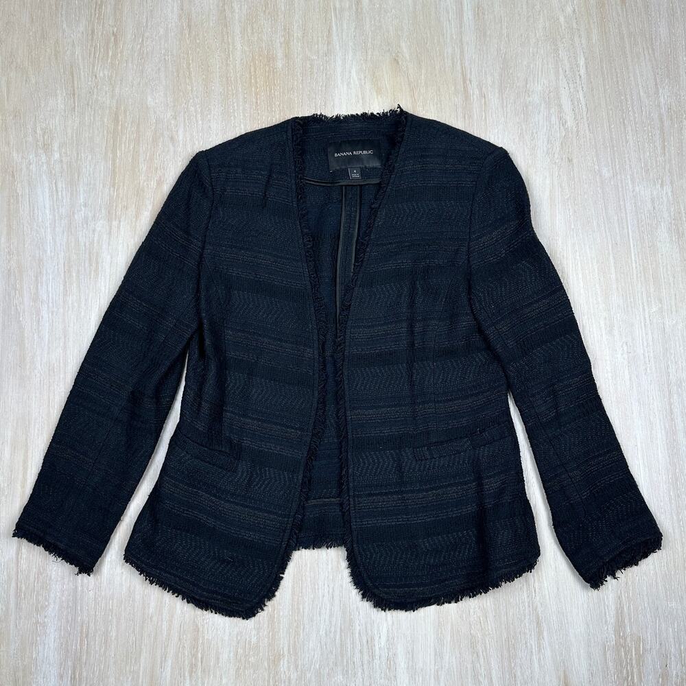 Banana Republic Tweed Fringe Open Front Chic Elegant Casual Work Blazer Jacket 4